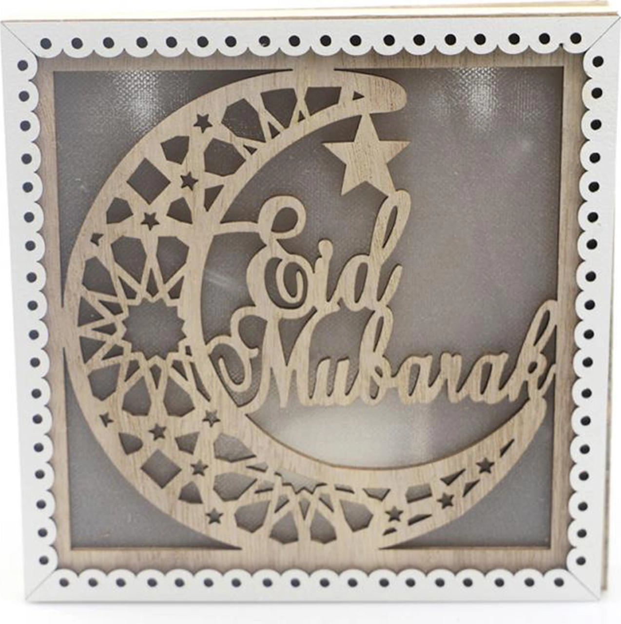 Youmex Muslim Bayramı Dekorasyonu Ahşap Ay Yıldız Mimari Desenli Led Işıklı Eid Mubarak - Jm01937 Sarı