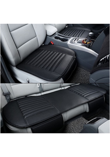 Teknomndr00266 Su Geçirmez Ön Arka Araba Koltuk Minder Deri Siyah Oto Koltuk Minderi 3'lü Oturak Örtüsü