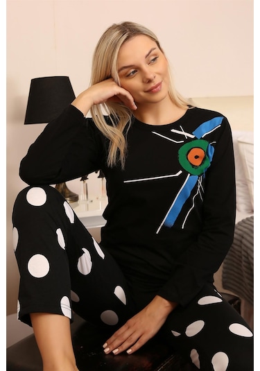 Akbeniz Kadın Uzun Kol Penye Pijama Takım 4176 - S Siyah