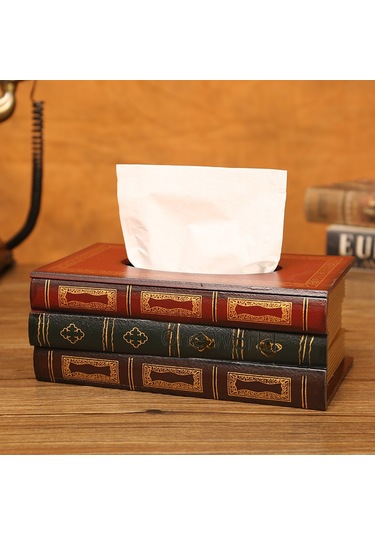 Xiyyadms Kahve Renkli Sanal Kitap Desenli Masaüstü Mendil Kutusu - Kafe Restoran Dekoratif Mendil Saklama Kutusu 4001b