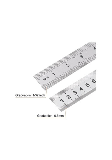 50cm 20 İnch - Çift Taraflı Paslanmaz Çelik Metal Cetvel - Kalınlık 1mm