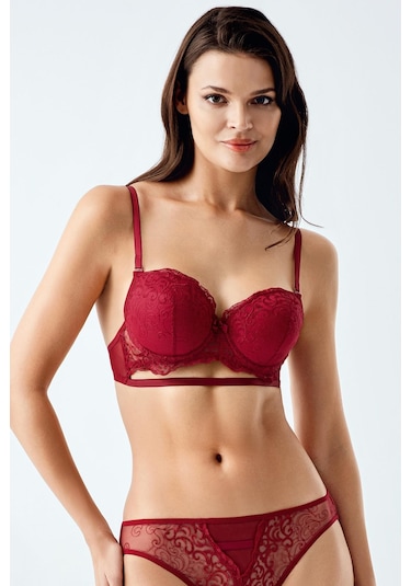 Luw 6116 Bordo Dolgulu Sütyen Külot 2Li Takım Bordo