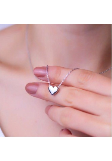 Gümüş Renk Taşsız Kalp Kolye Gümüş