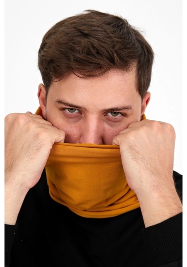 Erkek 4 Fonksiyonlu Koruyucu Pamuklu, Esnek, Terletmez, Bandana, Boyunluk, Maske - Tek Ebat / Koyu Hardal Koyu Hardal