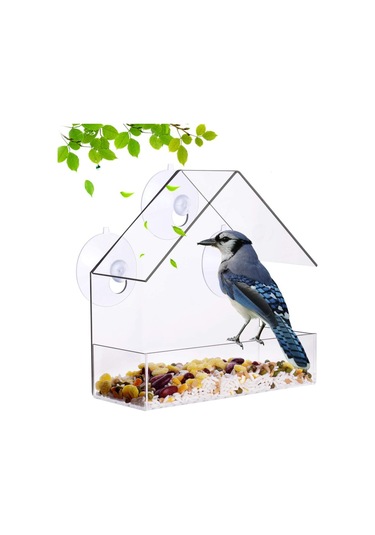 Shineyee Duvara Monte Vakumlu Montaj Kuş Yemliği Şeffaf Akrilik Hafif Su Geçirmez Kuş Yemliği-7