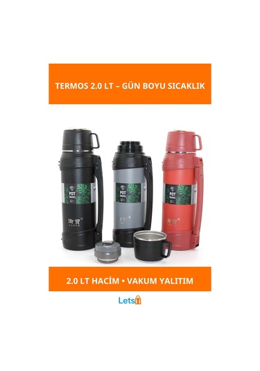 Paslanmaz Çelik Çift Katmanlı Termos 2.0 Lt Sıcak Soğuk Koruma Çok Renkli