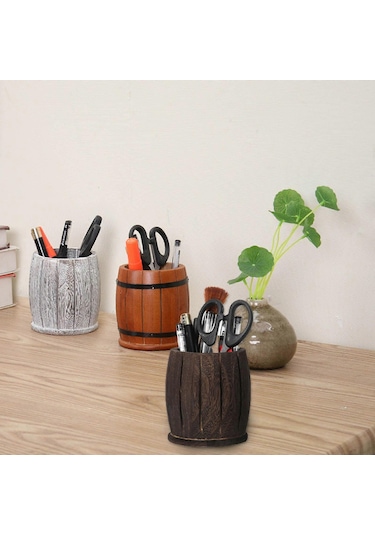 Ganzhoushop 2x/set Kalem Saklama Düzenleyici Şık Ahşap Kalemlik Ofis Masası Düzenleyici Makyaj Fırçası Saklama Kutusu Kalemlik Hediye Beyazretro