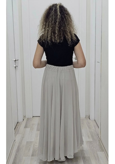 Bel Lastikli Kloş Şifon Etek 6003-taş Taş