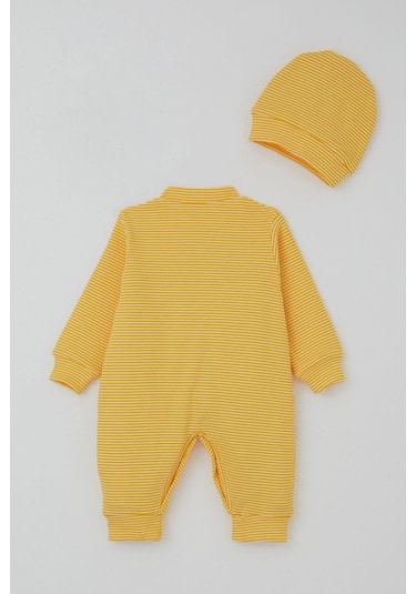 Breeze Erkek Bebek Tulum Rib Çizgi Desenli 0-6 Ay, Sarı