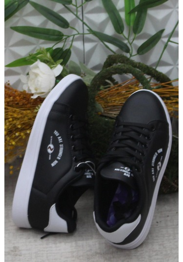 Fort Row Lena Siyah Beyaz Rahat Hafif Sneaker Kadın Spor Ayakkabı 001