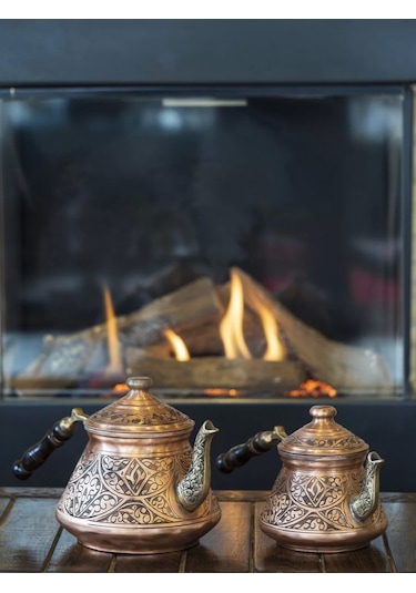 Bakır Çaydanlık Ağır İşlemeli Mat Bakır Renk