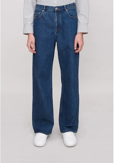 A.p.c Aaron Yüksek Bel Geniş Paça Lüks Japon Denim Pantolon Mavi