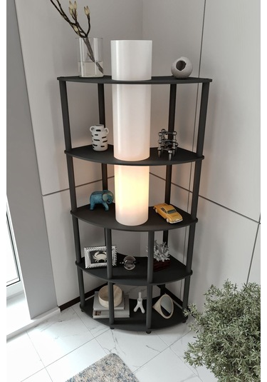 Ravilo Conrad Dekoratif Raflı Lambader Siyah Siyah