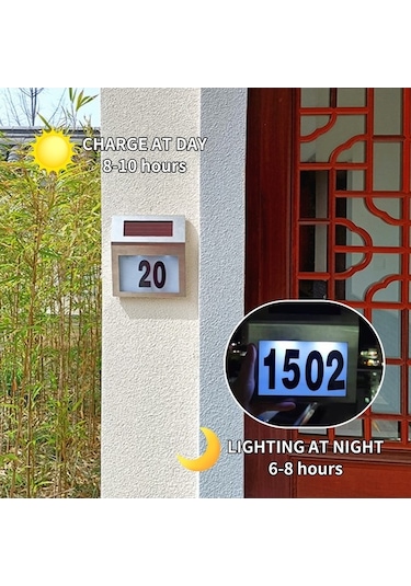 Fastbuy Güneş Işıkları Dış Mekan Ev Numarası Işıklı Led Kapı Numarası Ev Bahçe Avlu Sokak İçin Gümüş Gümüş