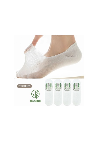Erkek Bambu Babet Çorap Dikişsiz Parfümlü Silikonlu Babet Çorap Beyaz
