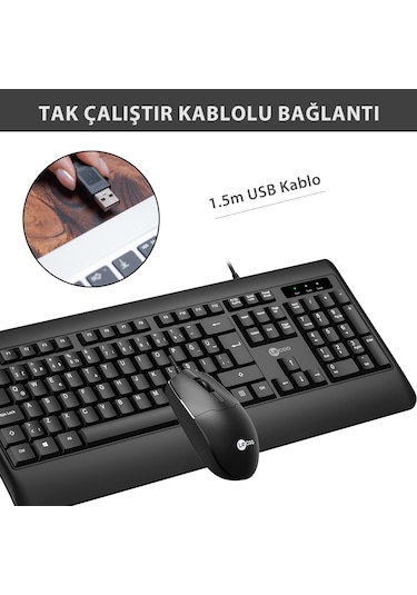 Lecoo CM104 USB Kablolu Türkçe Q Klavye & Mouse Set