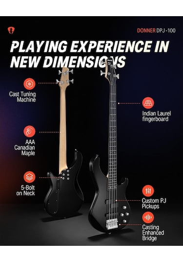 Donner Dpj-100 Pj-style Bas Gitar Siyah