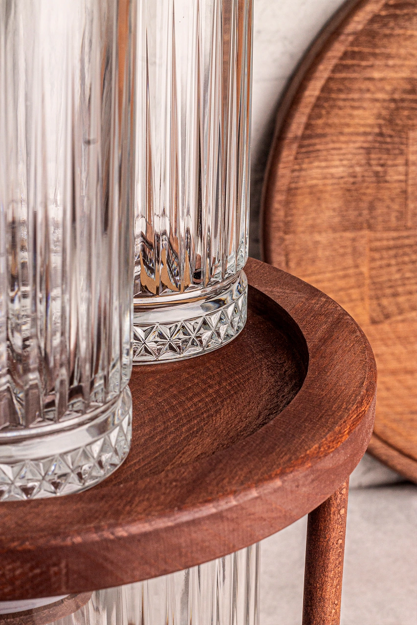 Tomira - 7 Parça Ahşap Döner Standlı Vakumlu Kapaklı Cam Saklama Kabı Baharatlık Seti 450 Ml Ahşap