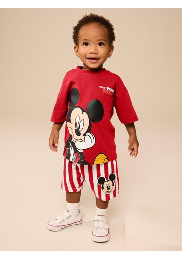 Erkek Çocuk Mickey Çizgili Şortlu Takım Kırmızı