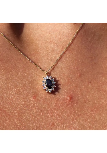 0,95 Ct Aleksandrıt 0,25 Ct Pırlanta Signity Taşlı Anturajlı Vintage 14 Ayar Altın Tasarım Kolye