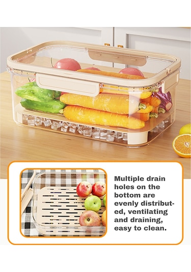 Dianziye Yiyecek Dereceli Stackable Buzdolabı Depolama Kutusu, Su Filtreleme Tabanlı Taze Saklama, Yeşil Sebze-meyve-et Organizatörü Yeşil