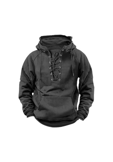 İlkbahar Ve Sonbahar Erkek Kapüşonlu Düz Renk Sweatshirt Spor Çok Cepli Sweatshirt Yeşil