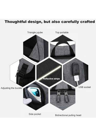 Vkemall Usb Özellikli Büyük Kapasiteli Çift Omuzlu Çanta - Mavi MAVİ