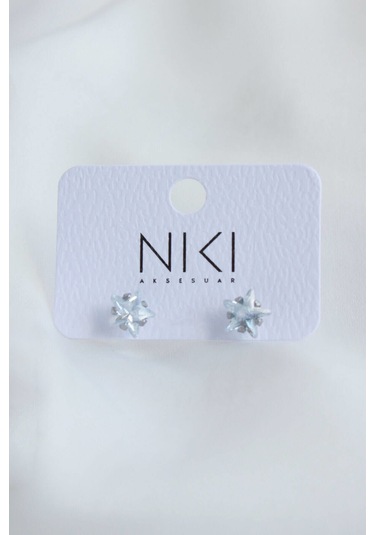 Niki Aksesuar Çelik Yıldız Küpe - Gümüş Renk Zirkon Taşlı Büyük Boy Gümüş