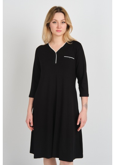 Sistas Kadın V Yaka Süs Cepli Truvakar Kol Elbise 24444 Siyah Siyah