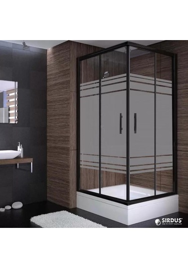 120x80x180 Dikdörtgen Siyah Profil 06 Kumlu Cam Duş Kabini Siyah