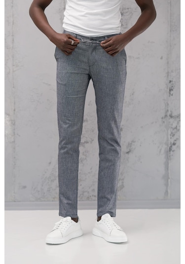 Notra Beli Lastikli Ve İplikli Slimfit Pamuklu Jogger Pantolon Mavi