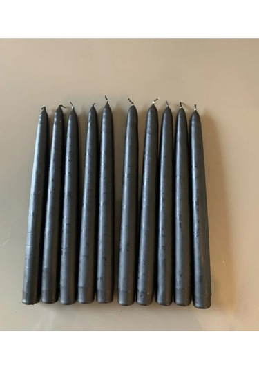 Denic 10 lu Siyah Şamdan Mum Konik Mum