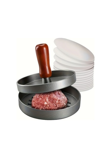 Pazly--1 Adet Yapışmaz Burger Pres Patty Yapıcı - Metal Hamburger Kalıbı Sığır Eti, Peynir, Vejetaryen Burger Yapımı İçin, Mangal Izgara Pişirmeye Uygun Siyah