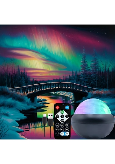 Honeybeeshop Siyah Aurora Borealis Yildizli Gokyuzu Projeksiyon 1 Bilgisayar Uzaktan Kumandali Led Gece Lambasi 7 Aydinlatma Etkisi