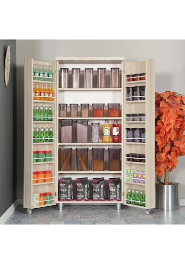 Pasific Home Guzzo Tekerlekli Kiler Çok Amaçlı Erzak Dolabı 80 cm Açık Meşe