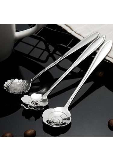 Dancemonkey 3 Adet Paslanmaz Çelik Ev Yaratıcı Çiçek Kaşık, Küçük Tasarım Gümüş