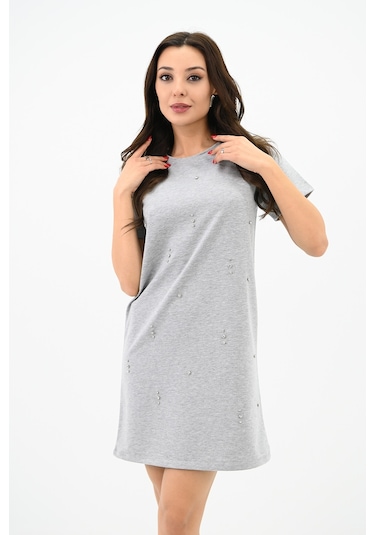 Koza Butik Kadın Taşlı Kısa Kollu Elbise 5212-24 001