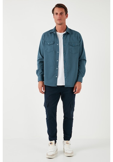 Buratti Pamuklu Regular Fit Çift Cepli Erkek Gömlek Cf24W116927 Petrol