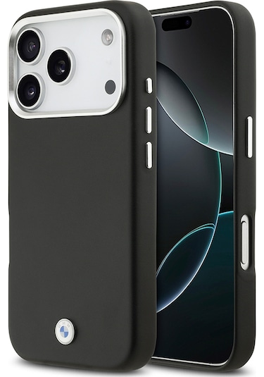 İphone 17 Pro Uyumlu Kılıf Bmw Lisanslı M-safe Özellikli Metal Logolu Tam Kaplama Deri Kapak Siyah Siyah