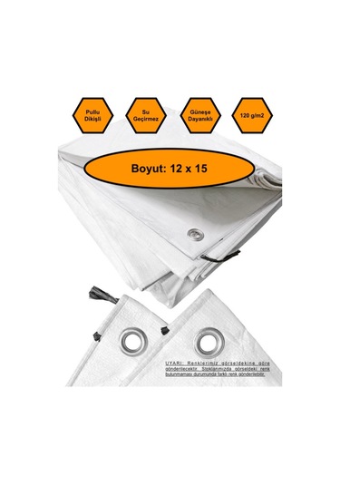 Beyaz Renk Ebatlı Branda, 12x15 Çadır 120 Gr/m2 Su Geçirmez Kamyon Saman İnşaat Gölgeleme Çadırı