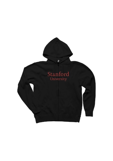 Stanford University Red Siyah Fermuarlı Kapşonlu Sweatshirt Siyah
