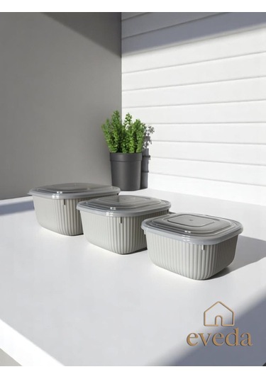 Eveda Snaplid Line Kare Üçlü Set Bej-2 Bej