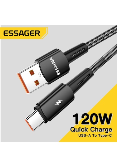 Essager 1 Metre 120w 6a Pd3.1 Usb To Type-c Mega Hızlı Data Şarj Kablosu, Ultra Sağlam Halat Kablo Kopmaz