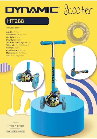 Dynamic Ht288 3 Tekerlekli -ışıklı Yeni Nesil Scooter -mavi
