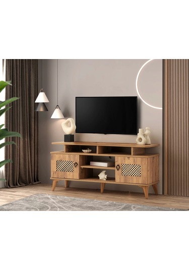 Tv Sehpası 2 Hasır Kapaklı Ceviz 130cm Ceviz Kurulu Gönderilir Ceviz