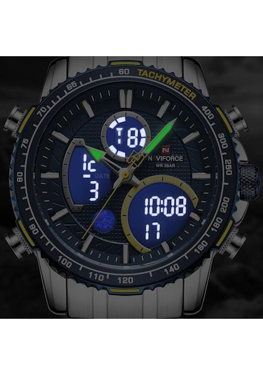Naviforce Gri Çelik Kordon Dijital/analog Erkek Kol Saati Nf-9182m-bluylw