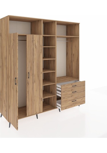 Kronos Dolap 9 Raflı 3 Çekmeceli 2 Askılı 220x59x243 Çam-çam/çam Atlas Çam/atlas Çam