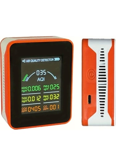 Sandwich 7'li Hava Kalitesi Ölçer Motion003 Orange Anlık Aqı Co2 Hcho Tvoc Co Pm2.5 Pm10 Şarj Edilebilir