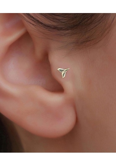 14 Ayar Altın Deniz Yıldızı Kuyruk Tragus Piercing Sarı Altın