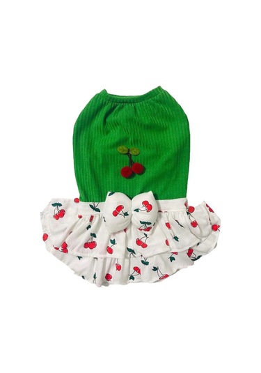 Gedyco Küçük Irk Köpek İçin Kirazlı Yeşil Elbise